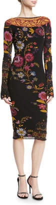 Fuzzi Fitted Long-Sleeve Floral-Print Dress