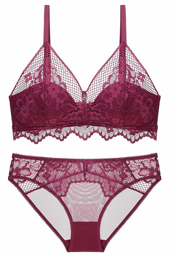 SHEKINI Women Triangle Lace Bralette Set Non Wired Bra and Knickers