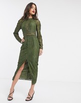 Thumbnail for your product : ASOS DESIGN long sleeve pencil dress in lace with geo lace trims