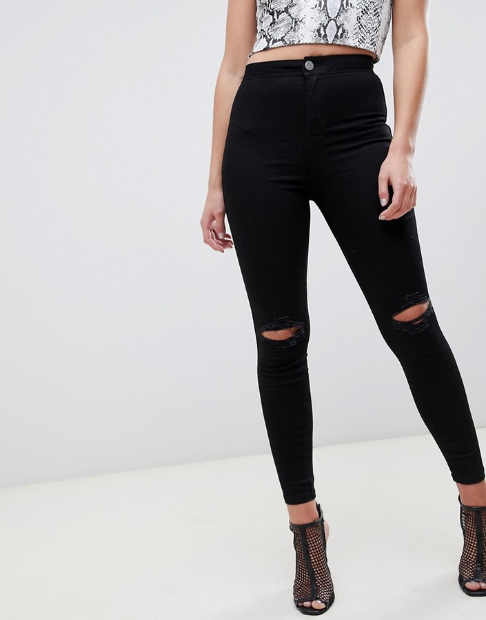 ASOS DESIGN rivington jeggings with frayed knee rip detail in clean black -  ShopStyle