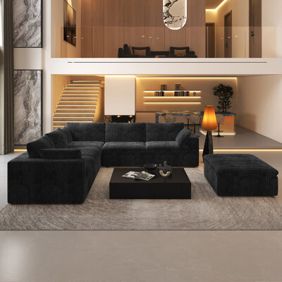 Mercer41 6 Seater Modular Corner Sectional 6-Piece Plush Corduroy Sofa,118\