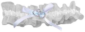 Adorona Organza White Blue Crystal Double Hearts Charm Bridal Garter