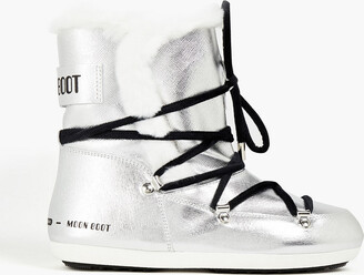Moon Boot Shearling-trimmed Logo-print Metallic Leather Snow Boots