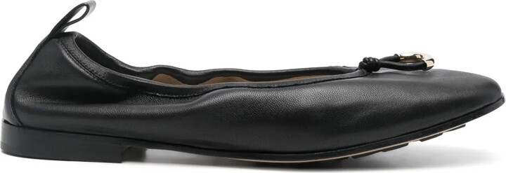 Giorgio Armani Debossed Logo Leather Ballerina Shoes
