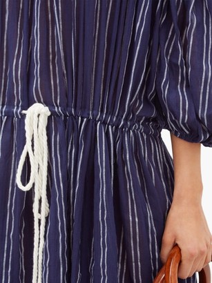 Love Binetti - Balloon-sleeve Striped Cotton Dress - Navy Stripe