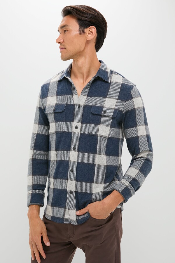 Faherty Navy Cloud Plaid Legend Sweater Shirt
