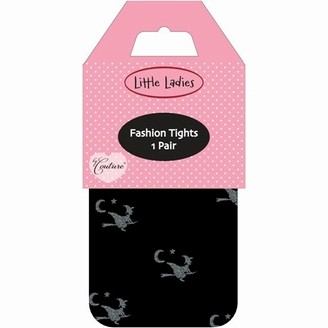 Couture Little Ladies Girls Glitter Halloween Witch Tights (1 Pair) (7-8 Years) (Black)