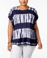 Thumbnail for your product : Style and Co Plus Size Tie-Dyed Stripe Flutter-Sleeve Top, Created for Macy's