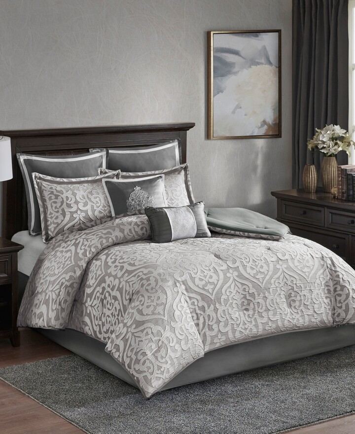 QUEEN KING 3 Piece Wales Silver Jacquard Comforter Set by Accessorize 