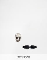 Thumbnail for your product : ASOS Classics 77 Skull & Spike Earring Set Exclusive To Silver