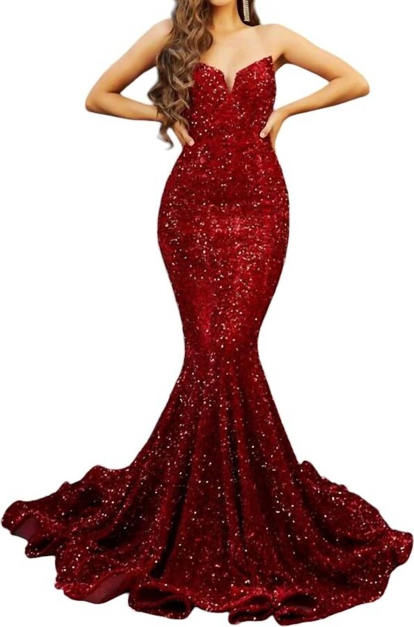 PORTIA & SCARLETT Strapless Long Prom Dress In Red