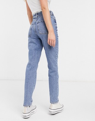 New Look waist enhance mom jeans in mid blue - ShopStyle