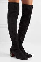 Thumbnail for your product : Christian Louboutin Study Stretch 55 Spiked Suede Over-the-knee Boots - Black