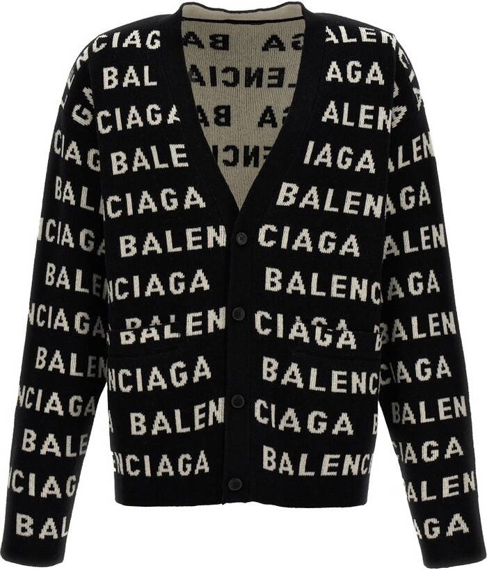 Balenciaga Logo Intarsia-Knit Cardigan