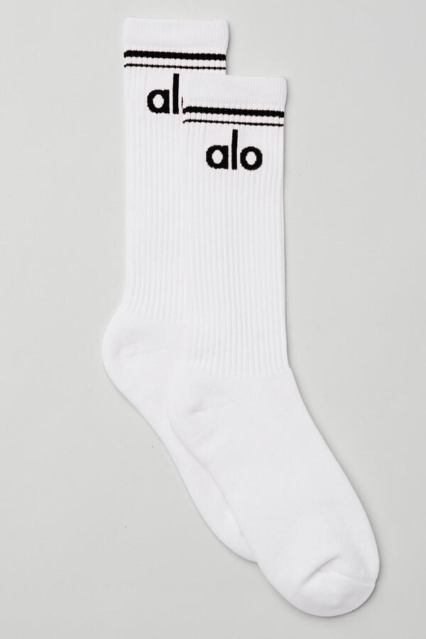 Alo Yoga  Throwback Socks in White/Black, Size: Small - ShopStyle