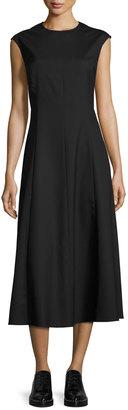 The Row Cher Cap-Sleeve Midi Dress, Black