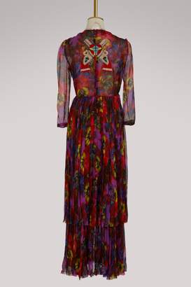 Gucci Embroidered violet print chiffon gown