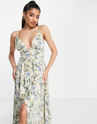 Abercrombie & Fitch plunge maxi dress in tropical print - ShopStyle