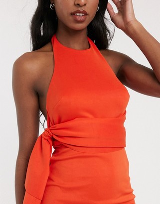 ASOS Tall ASOS DESIGN Tall racer front tie back pencil midi dress in fiery red