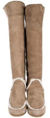 Lanvin Suede Shearling-Trimmed Boots