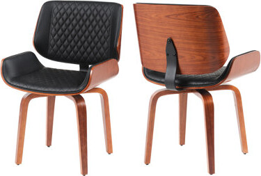 Corrigan Studio Mid - Century Modern Ergonomic 360 Swivel Chair Of 2 Pu Leather Upholstery Wood Diamond Stitch For Open Plan Dining Room Seat Wood Frame Relaxing