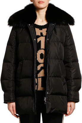 Moncler Mesange Puffer Coat w/ Fur Collar