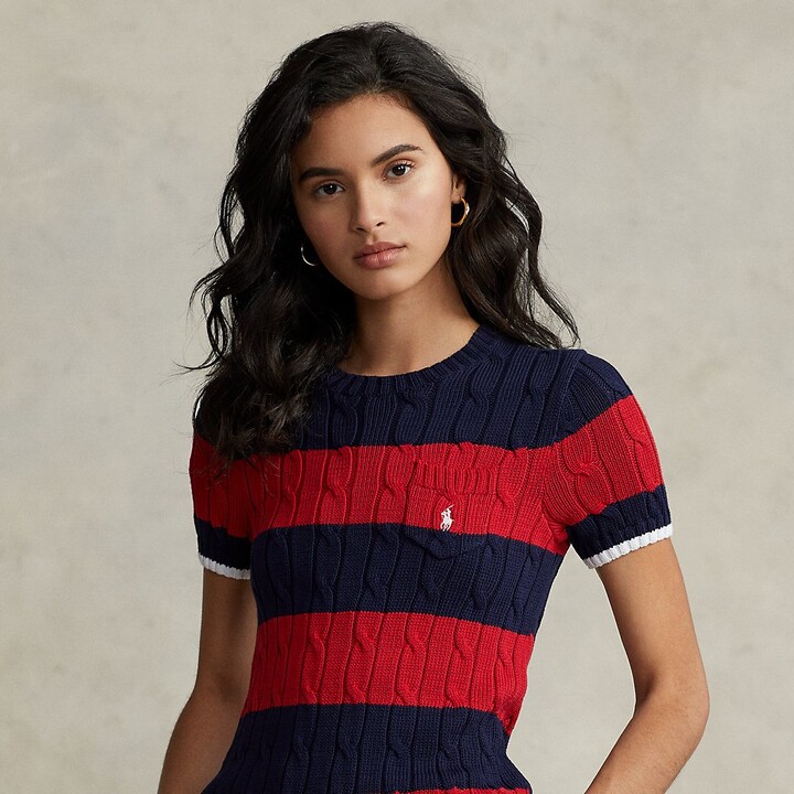NEW DP Red Navy Blue Striped Long Sleeve Sweater Top Casual