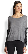 Thumbnail for your product : Milly Leather-Sleeved Sweater