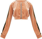 Thumbnail for your product : PrettyLittleThing Stone Velvet Contrast Stripe Cropped Jacket