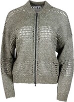 Thumbnail for your product : Brunello Cucinelli Long-sleeved Cardigan Sweater In Linen With Mesh Work Embellished With Micro Sequins