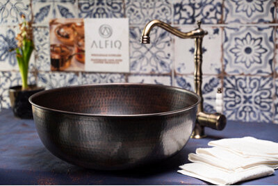 20 in Handmade Hammered Dark Copper Kitchen Sink – Pure Solid Copper by ALFIQ