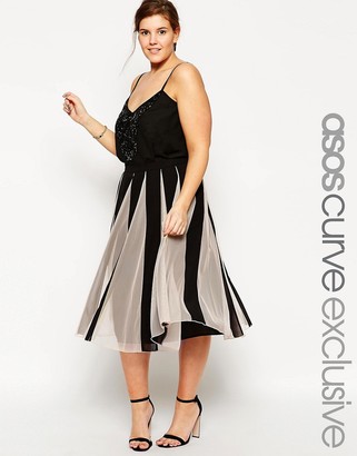 ASOS Curve CURVE Fit & Flare Skirt With Mesh Inserts - Multi