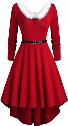 Cocila Women's Christmas Dresses Ladies Loose Plus Size Christmas Faux Fur  Long Sleeve Maxi Dress Asymmetric Dress S-5XL Red - ShopStyle