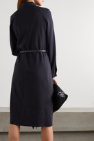 Thumbnail for your product : Max Mara Riom Belted Ruffled Wool-twill Dress - Navy