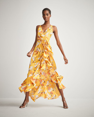 Bronx and Banco Narciss Floral High-Low Ruffle Maxi Dress