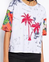 Thumbnail for your product : ASOS COLLECTION T-Shirt in Tie Dye with Palm Print