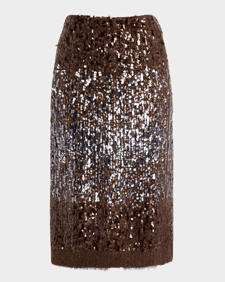 Brunello Cucinelli Multi-Size Degrade Pailette Mohair Knit Midi Skirt