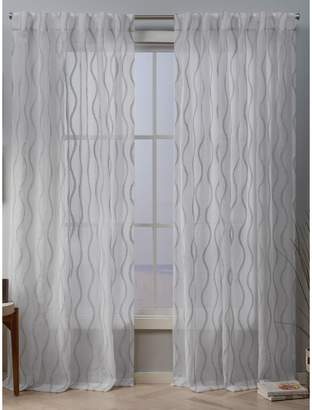 Exclusive Home Belfast Woven Wave Embellished Sheer Hidden Tab Top Curtain Panel Pair