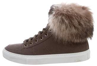 Yves Salomon Army by Fur-Trimmed High-Top Sneakers