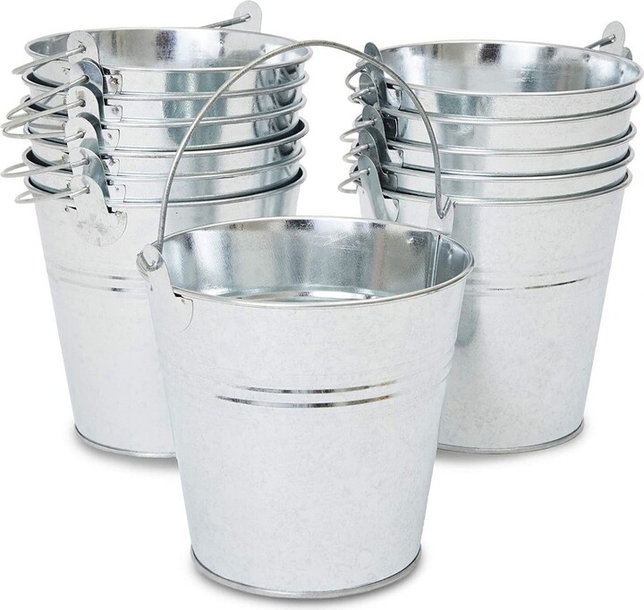 Juvale 12 Pack Small Tin Pails with Handles, Galvanized Metal Buckets