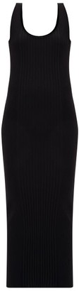 Paco Rabanne Buttoned-back Cotton-blend Ribbed Knit Dress - Black