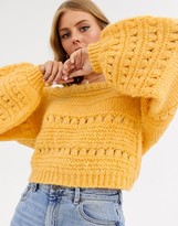Thumbnail for your product : ASOS DESIGN stitch detail square neck sweater with volume sleeve