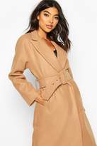 Thumbnail for your product : boohoo Tall Self Fabric Belted Longline Wool Coat