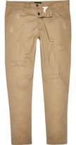 Thumbnail for your product : River Island Mens Brown skinny fit distressed casual trousers