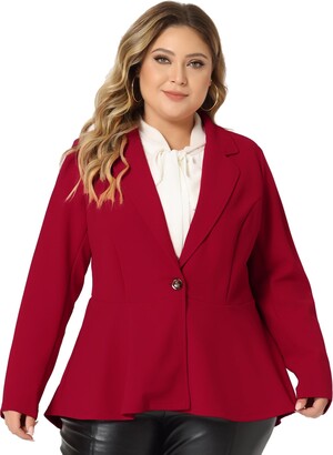 Agnes Orinda Women's Plus Size Blazer Notched Lapel Ruffle Hem Peplum  Blazers Red 4XL - ShopStyle