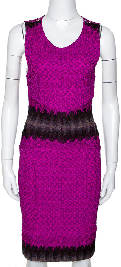 Missoni Purple Crochet Knit Sleeveless Fitted Dress S