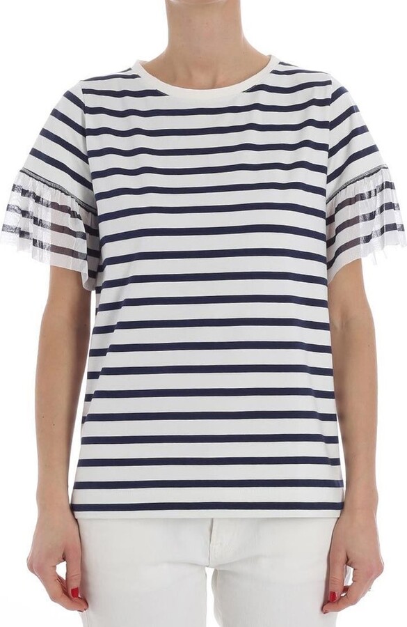 Fuzzi Striped Ruffle-Sleeve T-Shirt