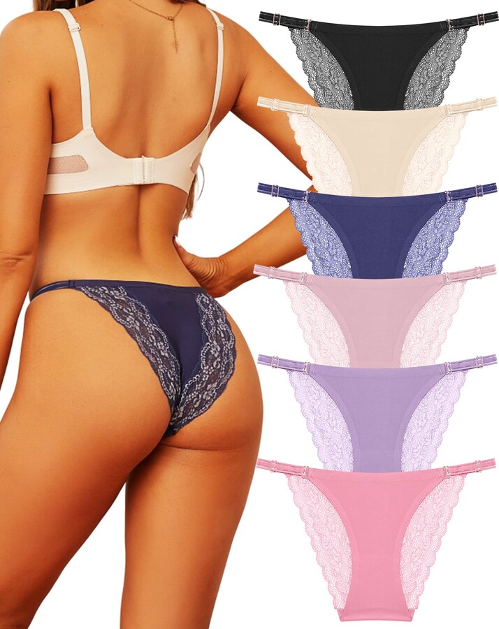 ALL OF ME Sexy Underwear for Women Seamless Adjustable String Bikini  Panties Lace No Show High Cut Cheeky Panty 6 Pack - ShopStyle Knickers