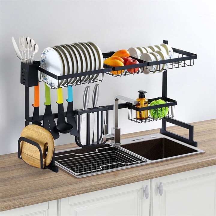 J&v Textiles Dish Drying Rack, Stainless Steel 2-tier With Utensil