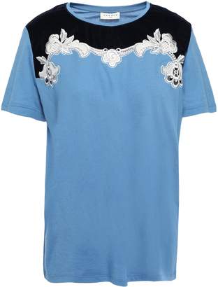 Sandro Lace And Velvet-trimmed Cotton And Modal-blend T-shirt